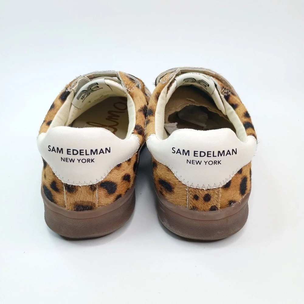 Sam Edelman Leopard Print Calf Hair Hook‎ Loop Sneaker Brown White Womens 6M